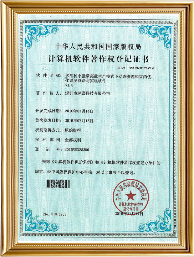 多品種小批量離散生產模式下動態資源約束的優化調度算法與實現軟件V1.0